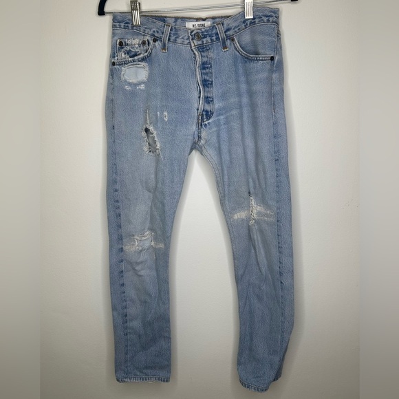 RE/DONE Distressed Straight Skinny Jeans - Picture 1 of 8